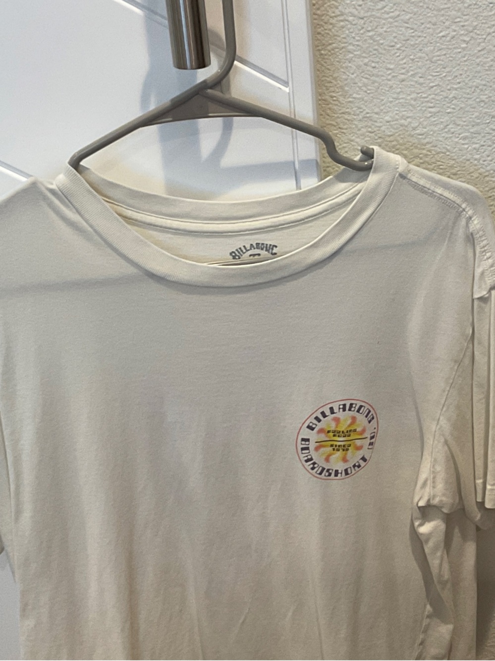 Billabong White Tee with Yellow and Pink Sun Graphic